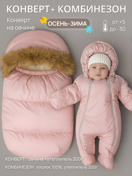 Комплект на выписку зимний с опушкой (пудра)