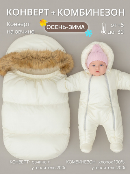 Комплект на выписку зимний с опушкой (молочный)