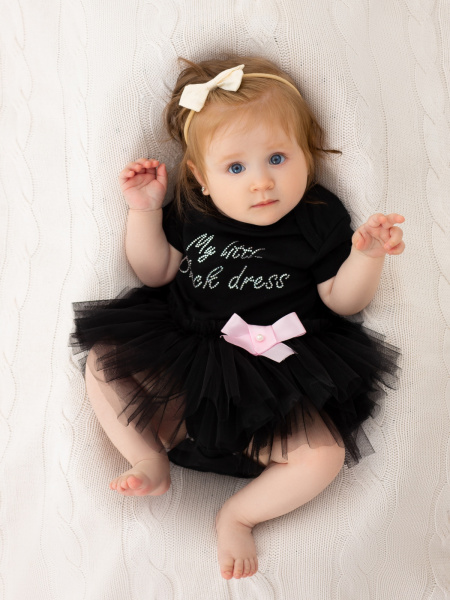 Боди с коротким рукавом с юбочкой черное "My little black dress"